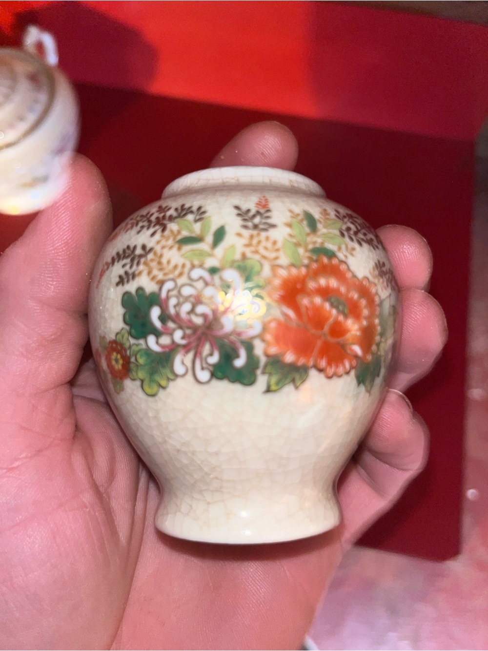 Japanese Crackle Finish OMC Hand Painted 3.5” Vase